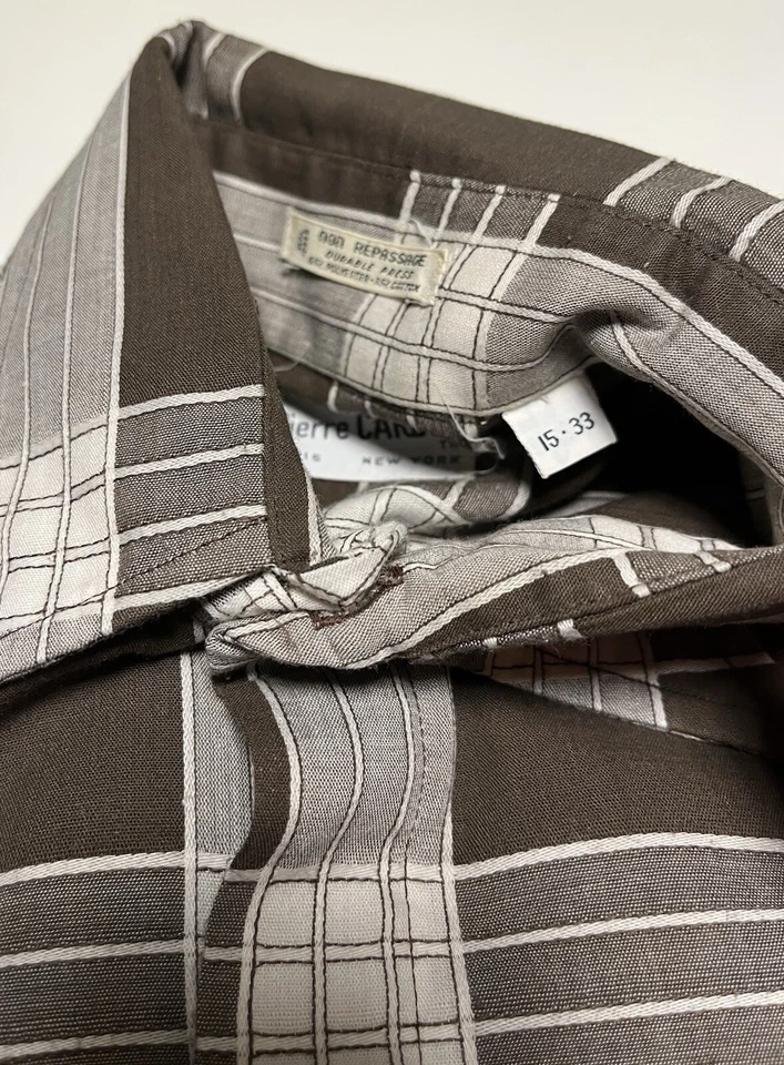 Vintage 70s Pierre Cardin disco shirt cotton blend RAD brown windowpane plaid VG - Image 4 of 4