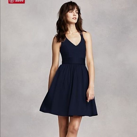 White by Vera Wang Short Halter Bridesmaid Dress, Size 14, Midnight Blue