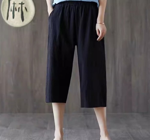 Straight Leg Wide Capri Pants Breathable Women Cotton Linen Blend Trousers New - Picture 28 of 28