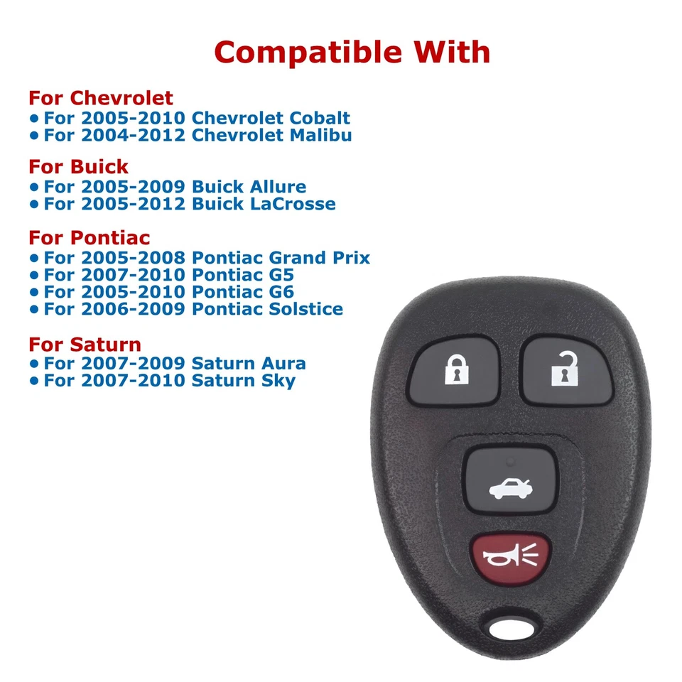 2x Repuesto Llavero Nuevo Para Buick Chevy Pontiac Saturn KOBGT04A 15252034 Foto 3 de 4