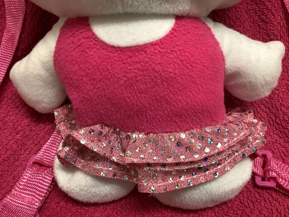 Hello Kitty Sanrio Backpack Plush White 12” Pink Dress & Bow Zipper Back Pouch - Imagem 4 de 4