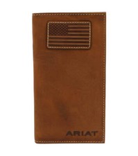 Ariat Men  s Brown Flag Patch Checkbook Leather Rodeo Wallet, A3548344