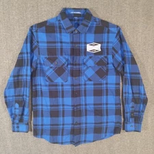Port Authority Plaid Flannel Shirt Rangs Cycles Button Up Long Sleeve Blue Black