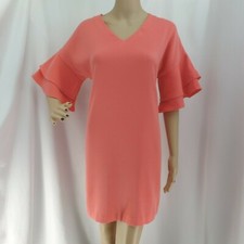 ANN TAYLOR CORAL V NECK RUFFLED SLEEVES SHIFT CAREER CASUAL DRESS SIZE: MP NWT