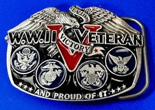 World War II Veteran Military War Patriotic Commemorative VTG 1988 Belt Buckle