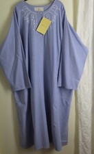NWT Stan Herman Sz 3X Blue Oxford Sheeting Embroidered Floral House Dress Robe