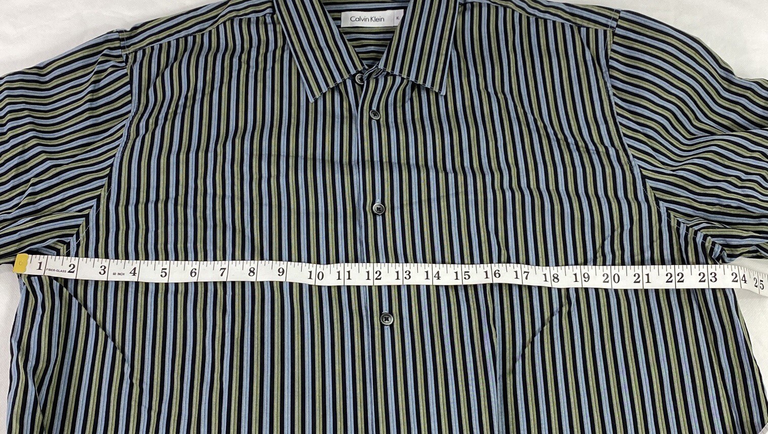 Calvin Klein XL Blue Green Striped Button Up Shirt Long Sleeve Classic Cotton thumbnail 10