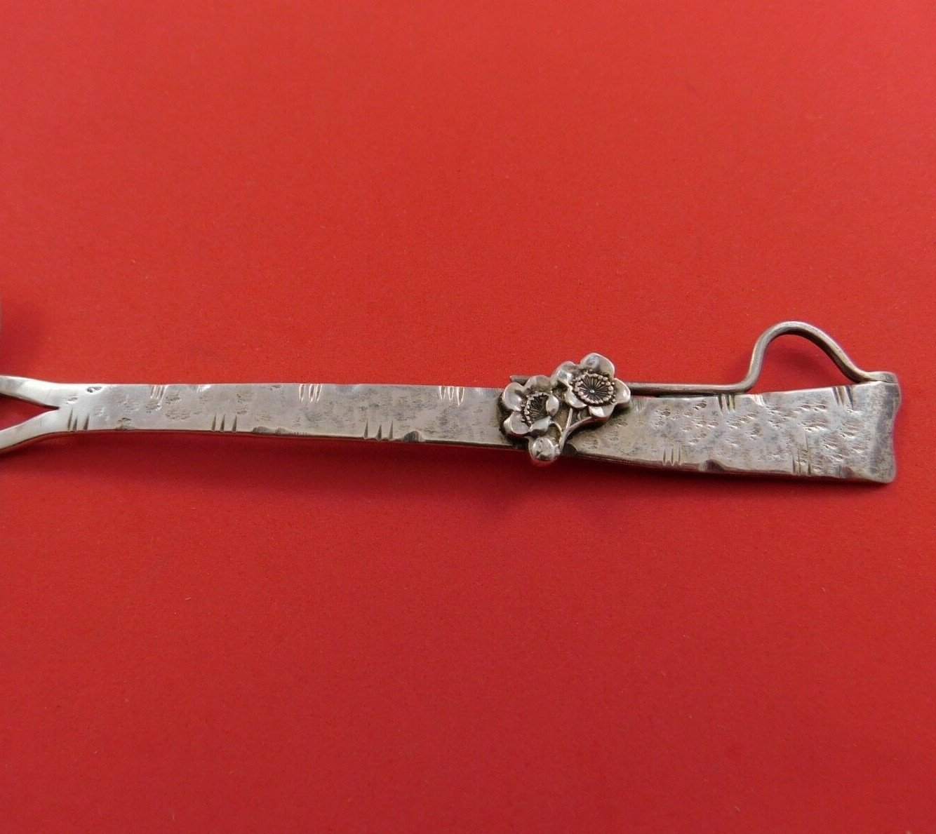 Kuyeda Sterling Silver Nut Spoon / Serving Spoon Applied Flowers