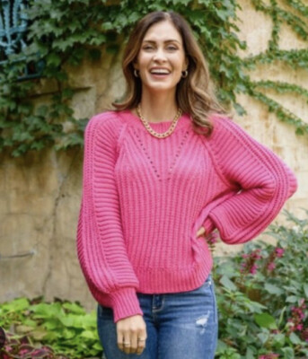 Hailey Co Pink Pullover Chunky Knit Soft Sweater Balloon Sleeves Sz Sm  Euc
