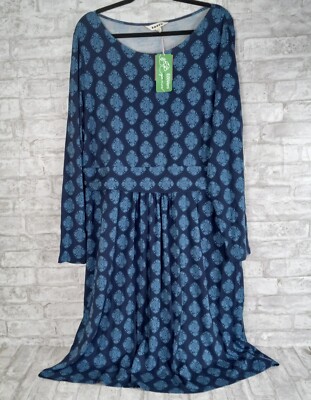 Boden Midi Knit Dress Womens 20-22R Blue Empire Waist Modest Mature Comfort