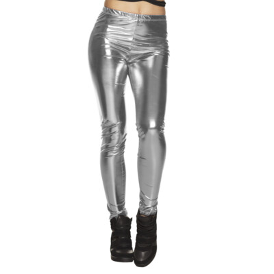 Boland 02301 Leggings Stretch Silber Größe M Karneval Fasching