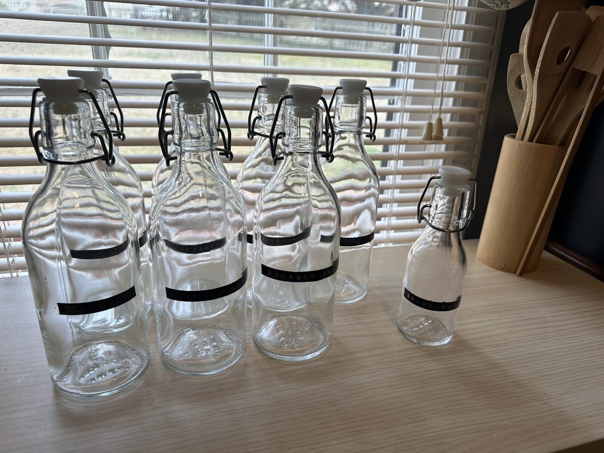 Ikea Korken Glass Bottle Piece SET Metal Locking Cork Lid Clear Tall EUC