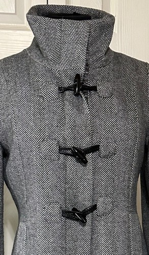 Coffeeshop Brand Gray Peacoat Chevron Print Poly Wool Blend Junior Size S (READ) - Picture 19 of 21