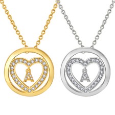Cubic Zirconia Initial A Pendant Gold Plated Dainty Heart Necklace for Women