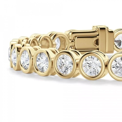 10 Ct Round Cut Lab-Created Diamond Bezel Tennis Bracelet 14K Yellow Gold Plated - Picture 3 of 4