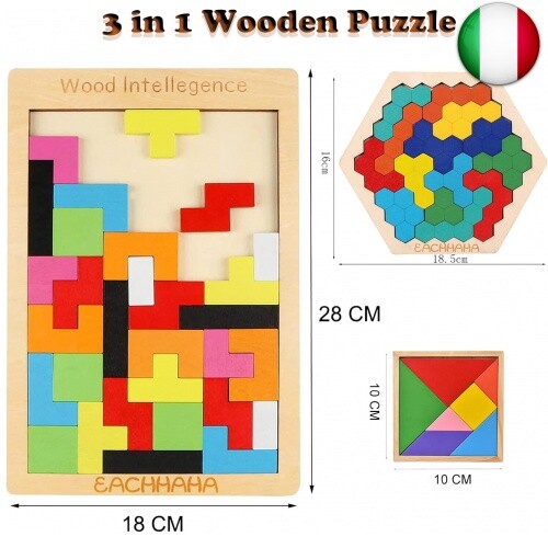 EACHHAHA 3 in 1 Puzzle di legno |Tangram Bambini Set | Giochi Montessori 3 4 5 - Foto 4 di 12