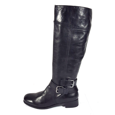 Nine West Women's Boots Black Leather Knee High Zip Round Toe