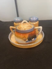 Vintage Lusterware Salt And Pepper Sugar And Tray. Swan On A River . No Chips.