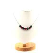 Collana 7 Perle Occhio di Tigre Verde + Fucsia 8 MM Collana Donne