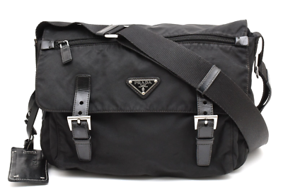 #ad PRADA Tessuto Nylon Messenger Bag Purse Crossbody Shoulder Black Authentic
