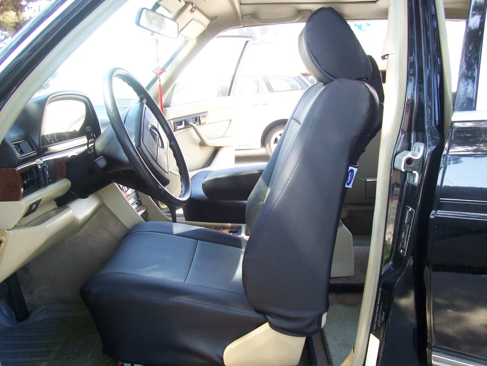 PARA MERCEDES BENZ 500 SEC IGGEE S 1986-91 CUERO AJUSTE PERSONALIZADO 2 FUNDAS ASIENTO DELANTERAS Foto 2 de 4