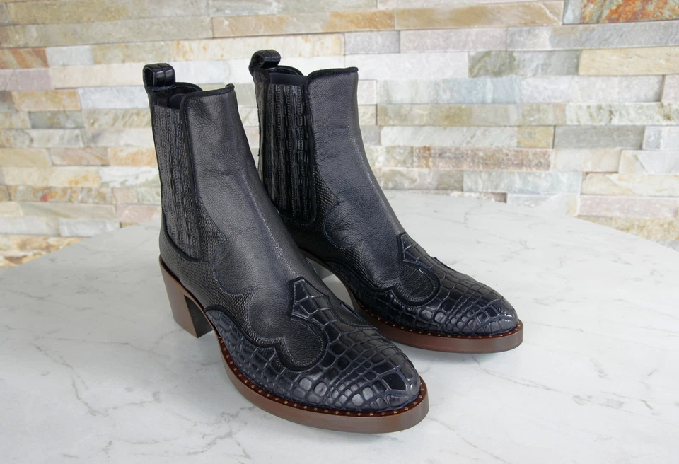 Zapato Coche Botines Talla 38 Vaquero Cocodrilo KDT81M Negro Nuevo Antiguo PVP 490 € Foto 2 de 4