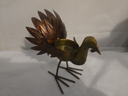 Metal Thanksgiving Turkey Votive Candle Holder Copper Red and Brass 5" Tall - Picture 7 of 10