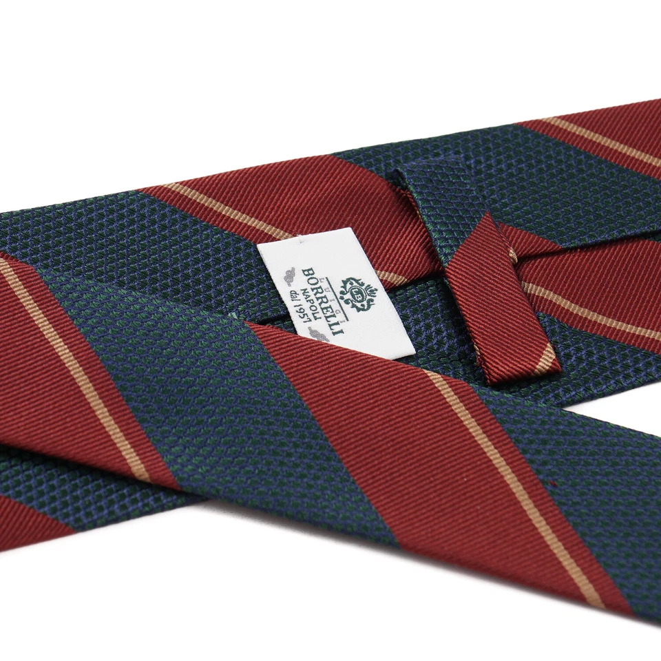 Luigi Borrelli Napoli Green-Navy, Red, and Orange Striped Silk Tie NWT - Image 3 of 4