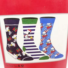 Peanuts Snoopy Woodstock Men's Crew Socks Set Of 3 Pairs Size 8-12 Christmas New