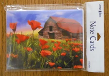 8 Leanin Tree Note Cards, Beautiful Poppy Flower Field and Old Country Barn