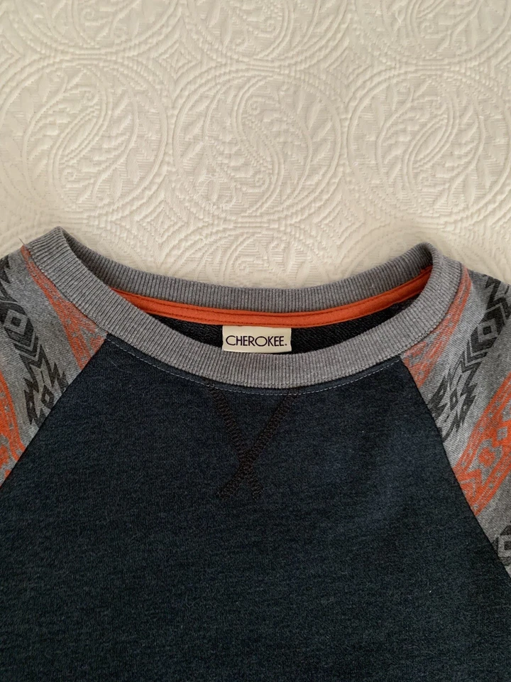 NUEVO SIN ETIQUETAS Sudadera Cherokee Cuello Redondo Pullover Puños Gris Azteca Naranja Niños L 12/14 Foto 4 de 4