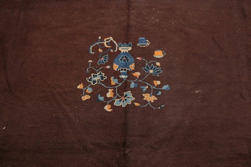 Antique Floral Art Deco Nichols Chinese Area Rug Wool Hand-Knotted Brown 9'x12' - Picture 5 of 12