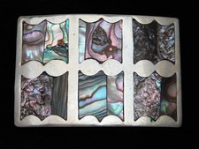 QI03151 VINTAGE 1970s  ABALONE SHELL  SOUTHWESTERN DESIGN ART BELT BUCKLE