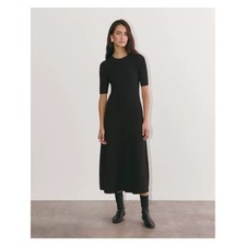 Everlane Black Ribbed Short-Sleeve Midi Dress XS Wool Cotton Blend Minimalist