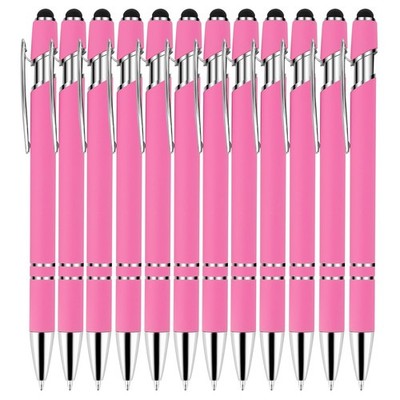 12 Pcs Pink Ballpoint Pens,Ballpoint Stylus Ball Point Black Ink Retractable ...