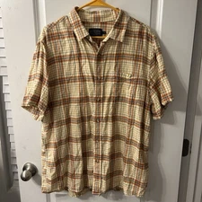 Pendleton Mens Button Up Shirt XL Multicolor Plaid Short Sleeve Linen