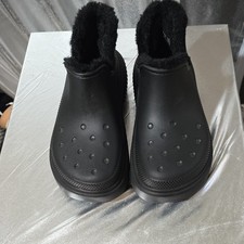 Crocs Classic Lined Clog Faux Fur Lined Slipper Clog Black Slip-On Women 9