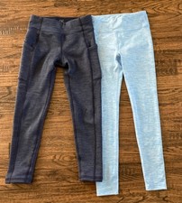 Lot of 2 Athleta Girls Leggings Various Lengths Size S/7 Navy Light Blue