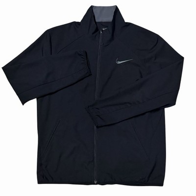 Nike Dri Fit Track Jacket Mens Large Black Full Zip Unlined Swoosh Stitched