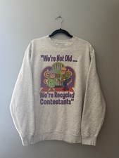 Gray Graphic Print Crew Neck Pullover Sweatshirt Fleece Cotton Blend Unisex L