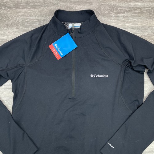 Columbia Shirt Mens Medium Black Omni Heat 1/2 Zip Mock Base Layer Thumbholes - Picture 2 of 15