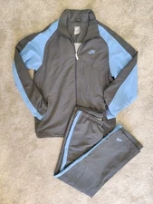 Vintage Nike 90's Gray Blue Windbreaker Track Suit Jacket Pants Stripe Men's Med