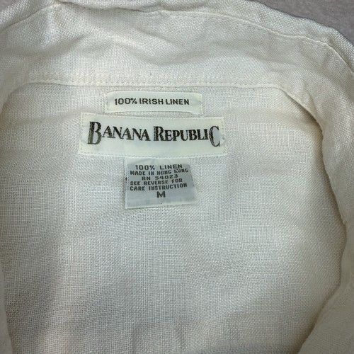 Banana Republic Irish Linen Shirt Men’s M Beige Button Up Lightweight Pocket - Picture 5 of 8