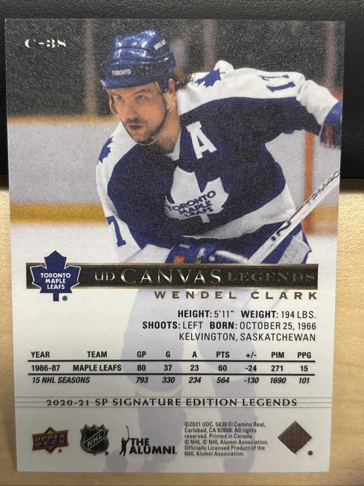 2020-21 20/21 SP Signature Edition Legends UD Canvas C-38 Wendel Clark Leafs - Image 2 of 2