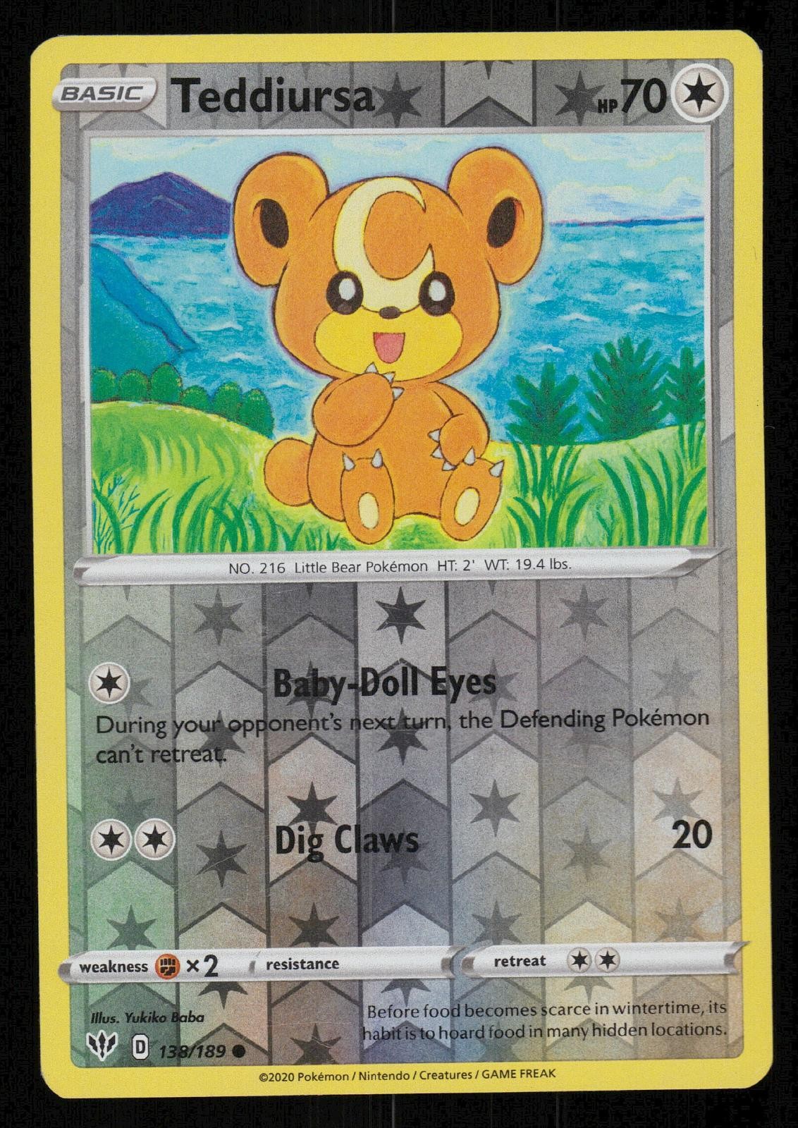 Teddiursa 138/189 Common Darkness Ablaze Pokemon Reverse Holo Near Mint