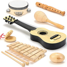 Wooden Musical Toys for Kids 7-Piece Instrument Set for Toddler Llearning Music