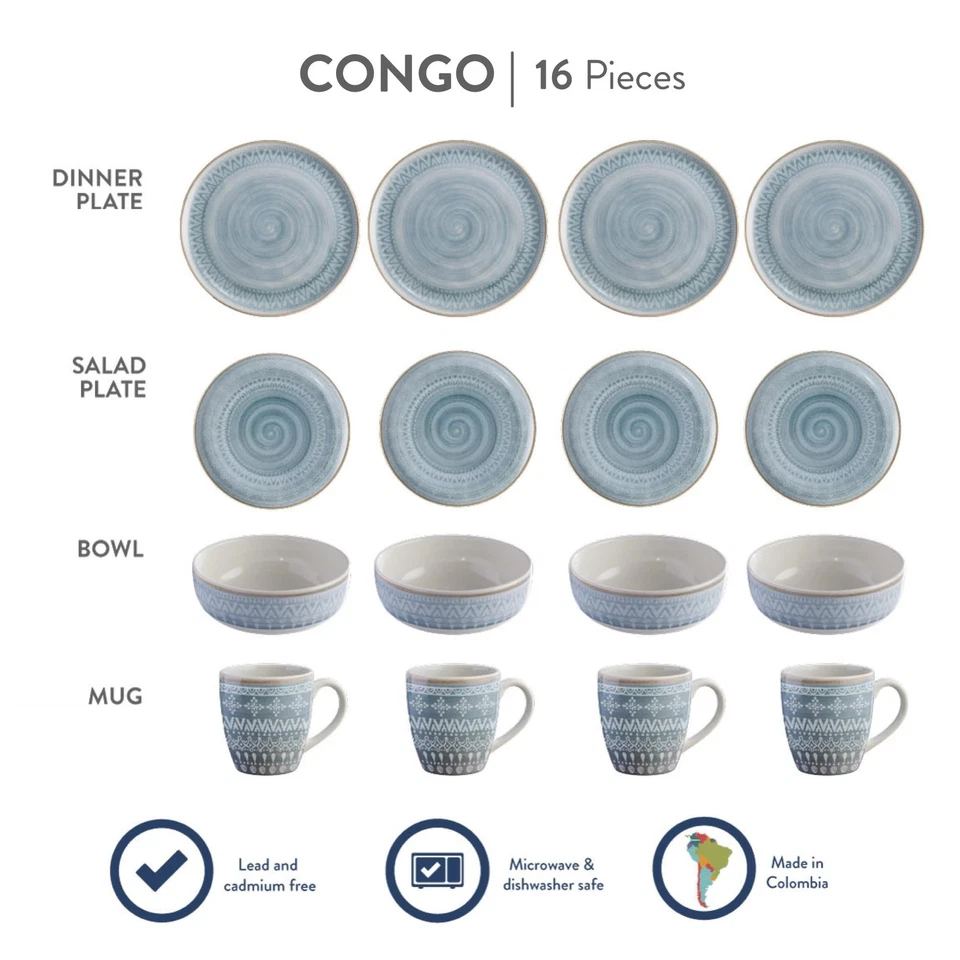 Juego de vajilla Corona 16 piezas, juego de platos cuencos y tazas, juegos de cerámica para... Foto 4 de 4