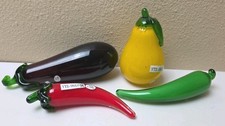 Lot of 4 Vintage Murano Style Hand Blown Glass Fruit  Vegetables