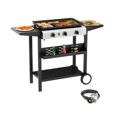 SKOK 3 Burner Outdoor Flat Top Gas Propane Griddle -30000 BTU Propane Fuelled...