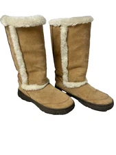 Skechers Women's Tan Leather Tall High Winter Boots size 10M fur lining